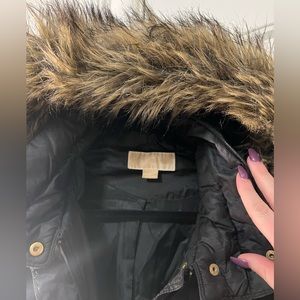 Black Hooded Fur Michael Kors Winter Jacket